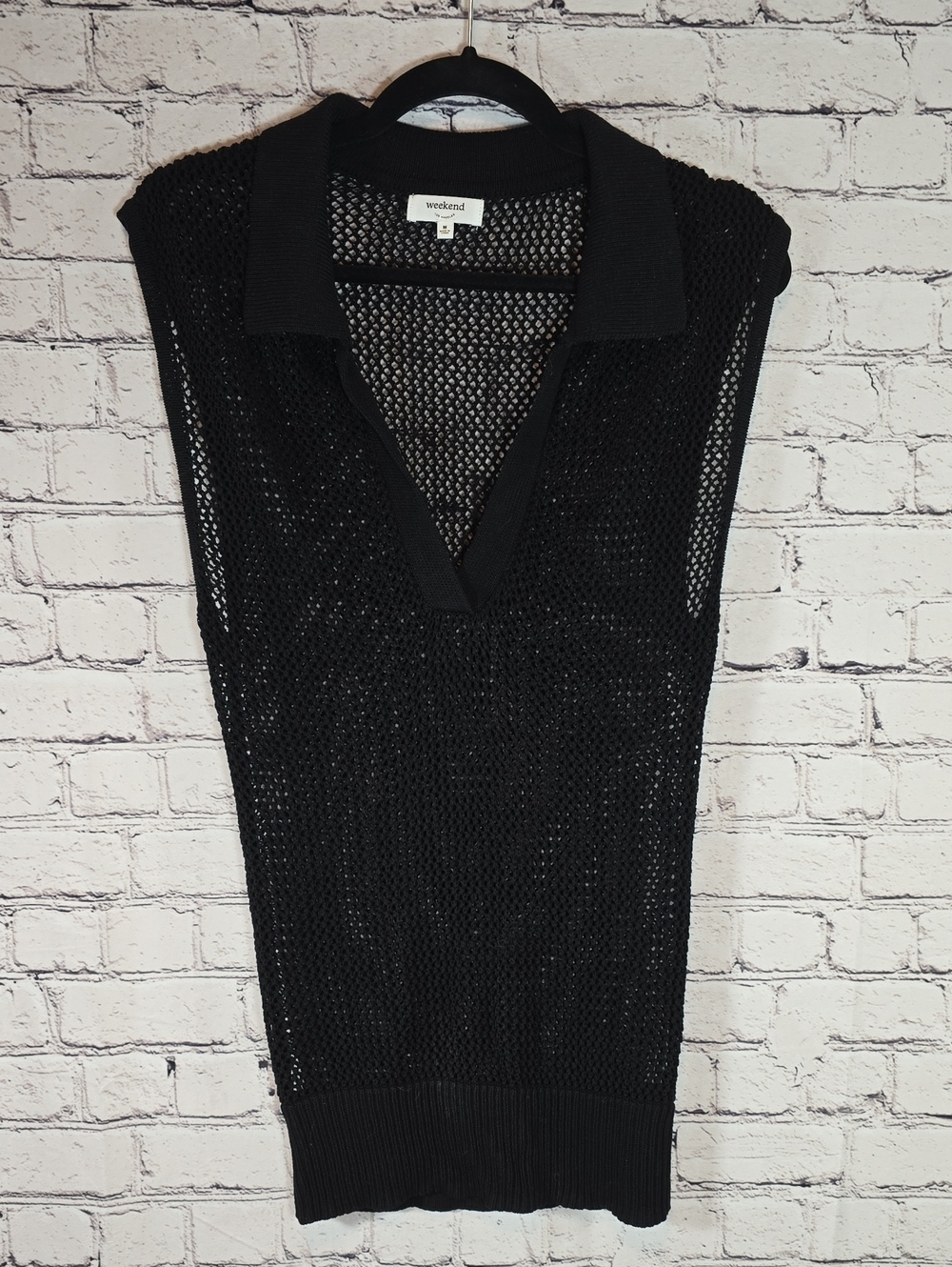 Weekend Black Mesh Polo Sleeveless Sweater Size M